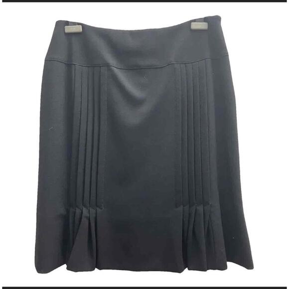 Black Pleated Wool Blend  Classic ALine Skirt Medium business work official L - Picture 3 of 9